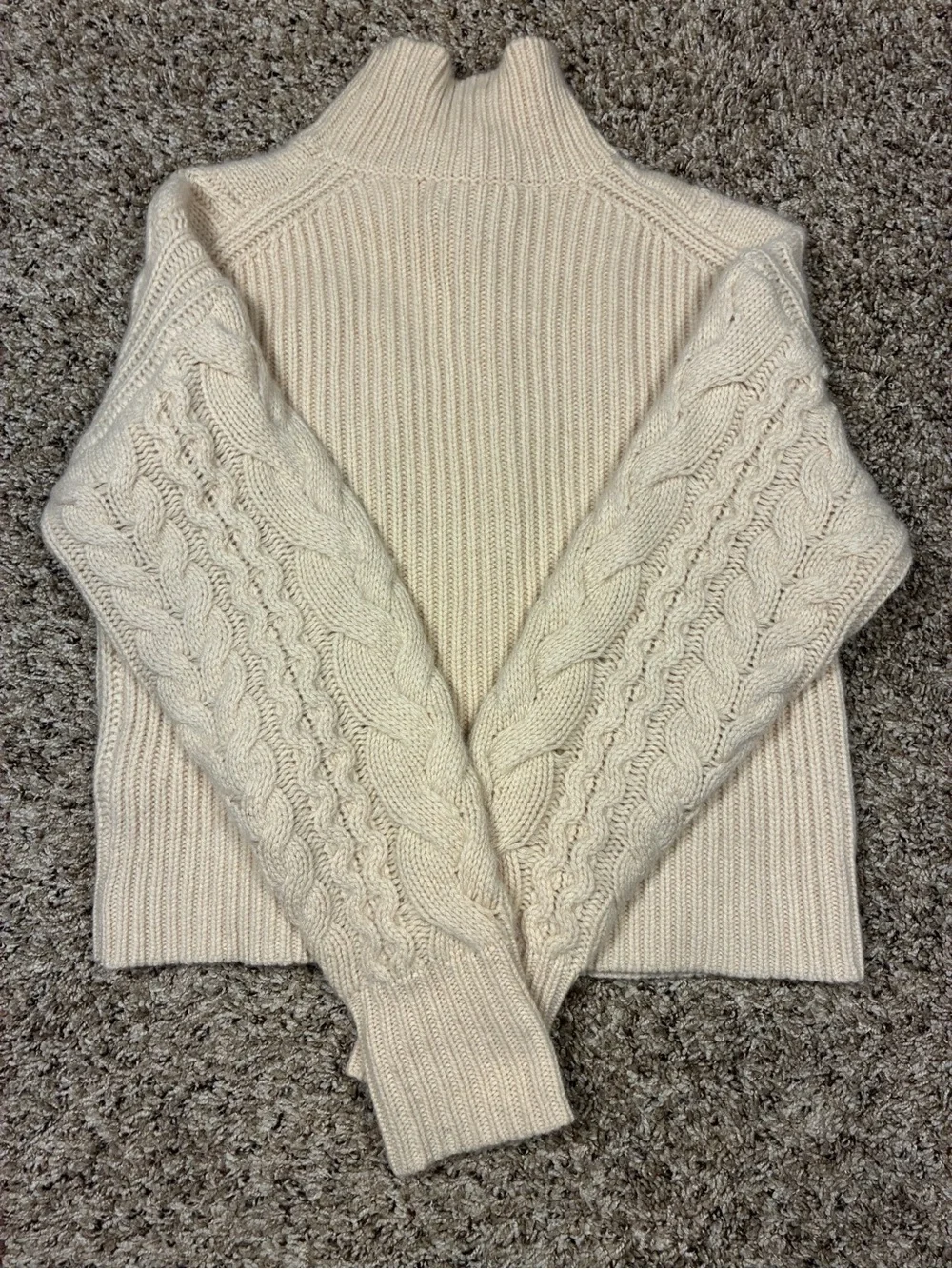 J.Crew 100% Cashmere Chunky Cream Cable Knit Mock Neck Sweater